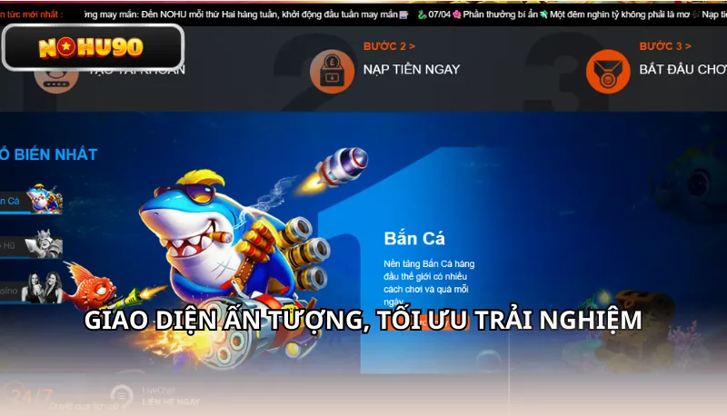 Giao diện Nohu90 trên máy tính và điện thoại